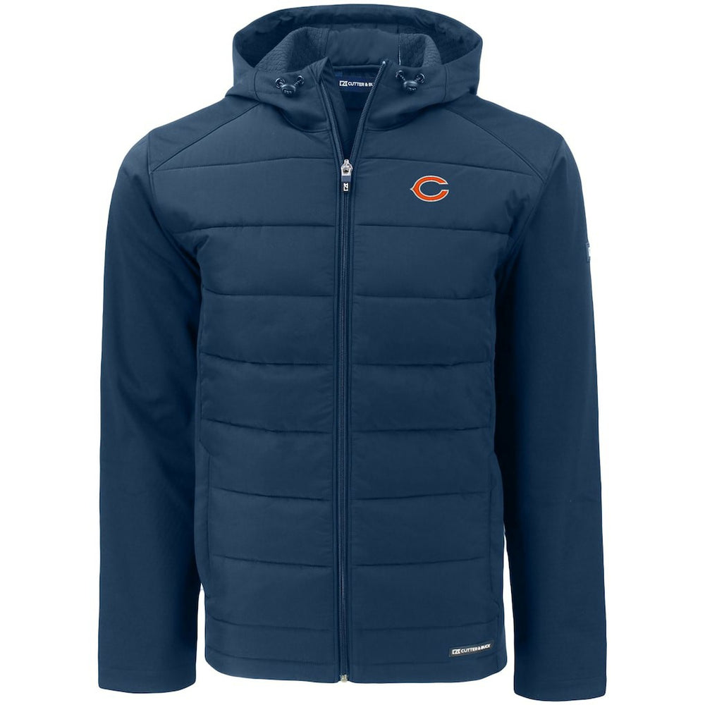 Chicago Bears Cutter & Buck Evoke PrimaLoft Hybrid Eco Softshell Recycled Full-Zip Hooded Jacket Navy