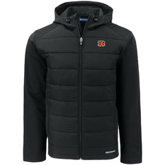 Cincinnati Bengals Cutter & Buck Evoke PrimaLoft Hybrid Eco Softshell Recycled Full-Zip Hooded Jacket Black