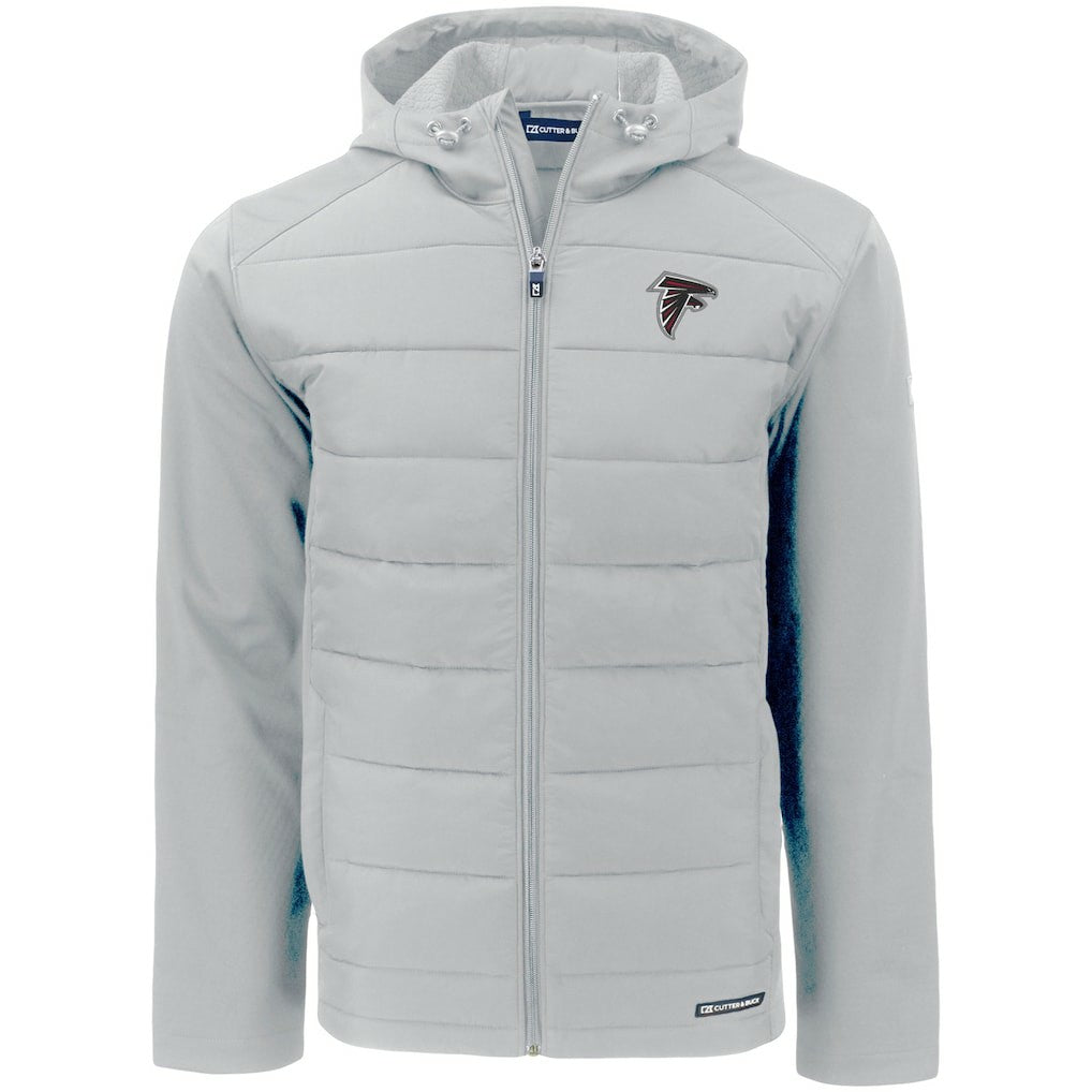 Atlanta Falcons Cutter & Buck Evoke PrimaLoft Hybrid Eco Softshell Recycled Full-Zip Hooded Jacket Gray