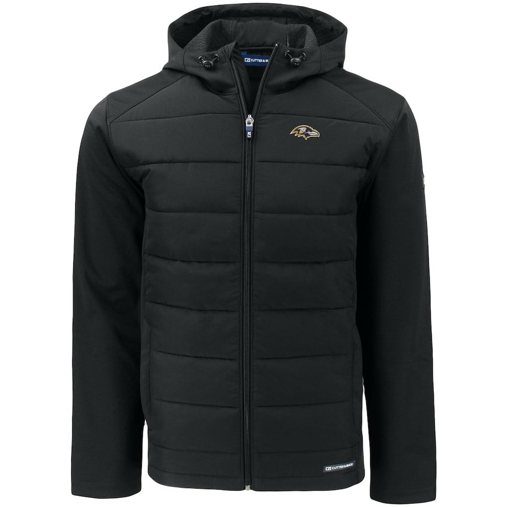 Baltimore Ravens Cutter & Buck Evoke PrimaLoft Hybrid Eco Softshell Recycled Full-Zip Hooded Jacket Black