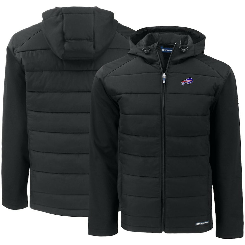 Buffalo Bills Cutter & Buck Evoke PrimaLoft Hybrid Eco Softshell Recycled Full-Zip Hooded Jacket Black