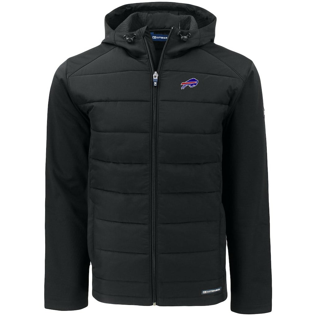 Buffalo Bills Cutter & Buck Evoke PrimaLoft Hybrid Eco Softshell Recycled Full-Zip Hooded Jacket Black
