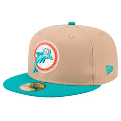 Miami Dolphins New Era Throwback Logo Main 59FIFTY Fitted Hat Tan