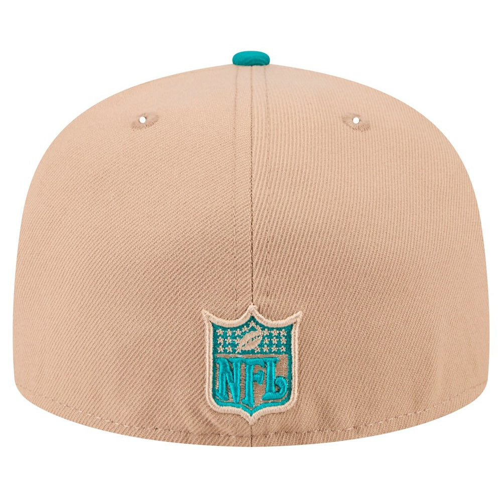 Miami Dolphins New Era Throwback Logo Main 59FIFTY Fitted Hat Tan