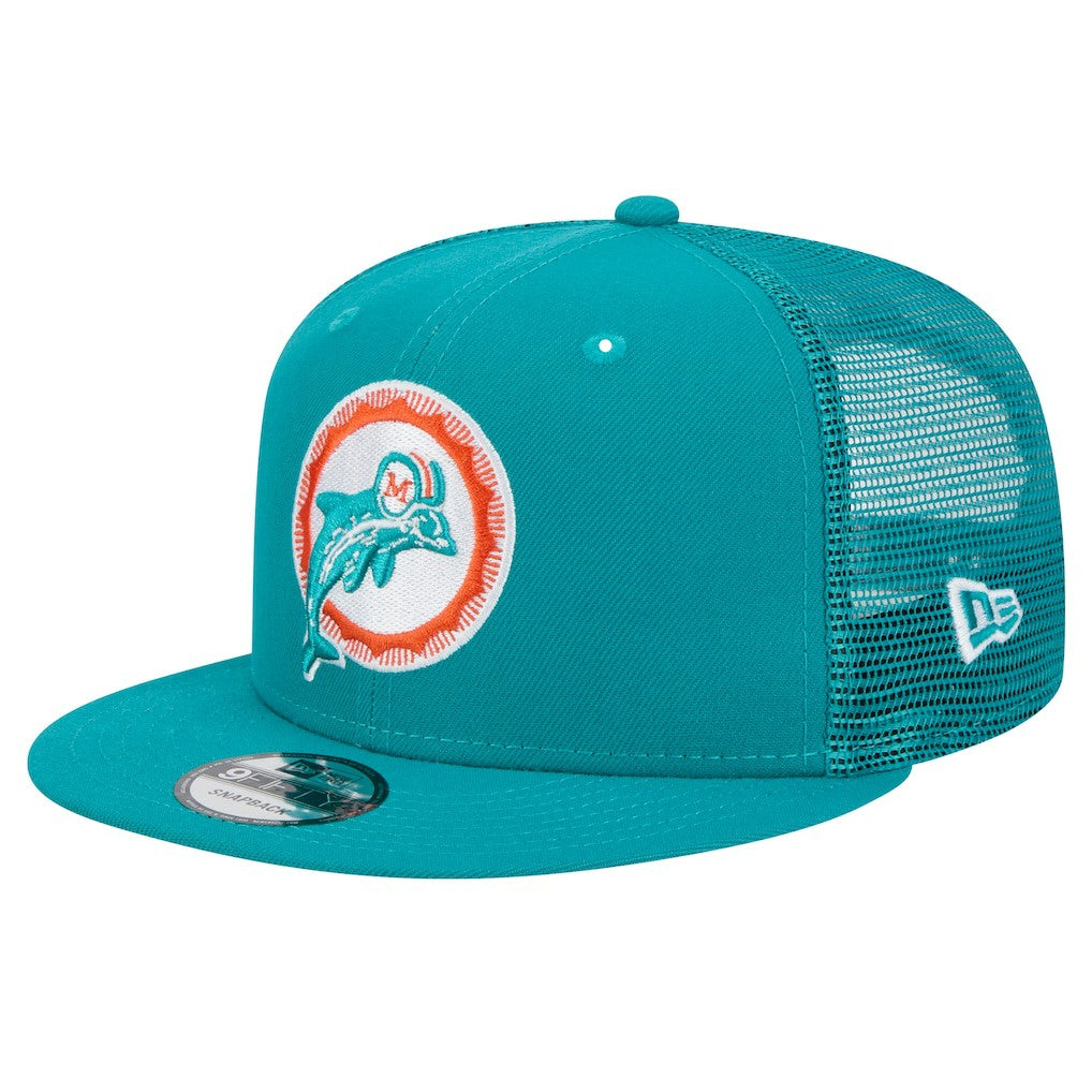 Miami Dolphins New Era Throwback Main Trucker 9FIFTY Snapback Hat Aqua