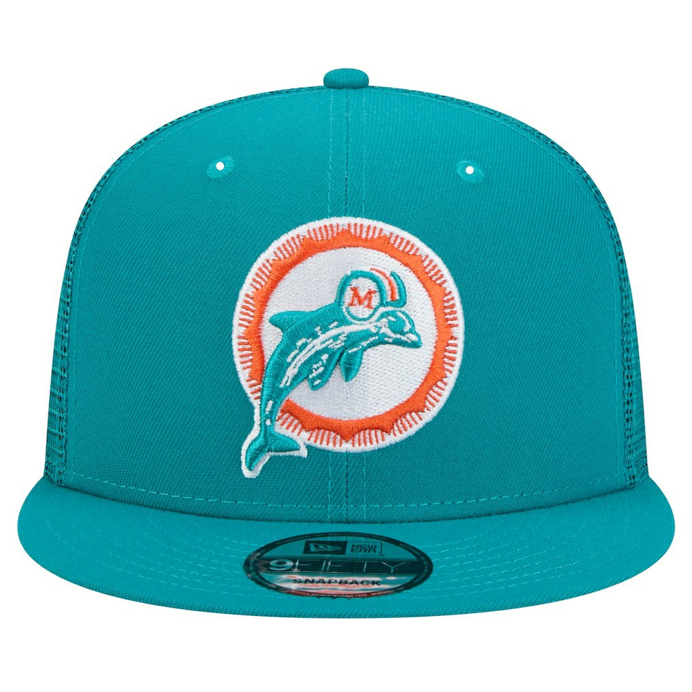 Miami Dolphins New Era Throwback Main Trucker 9FIFTY Snapback Hat Aqua