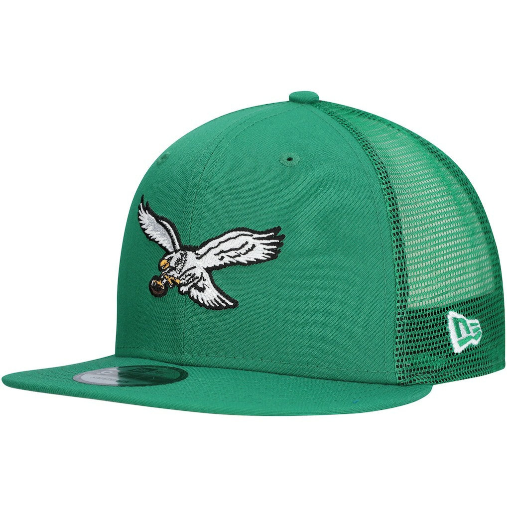 Philadelphia Eagles New Era Throwback Main Trucker 9FIFTY Snapback Hat Kelly Green