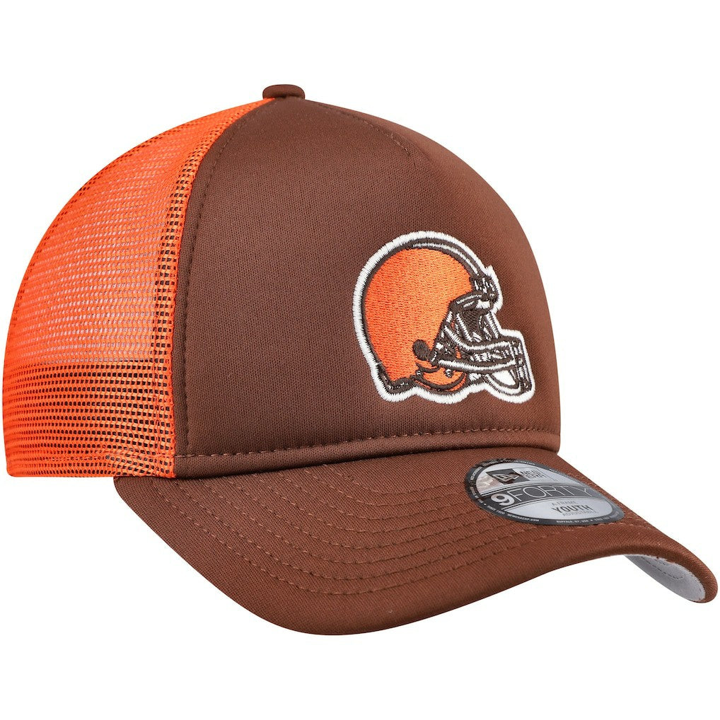 Cleveland Browns New Era Youth A-Frame 9FORTY Trucker Adjustable Hat Brown
