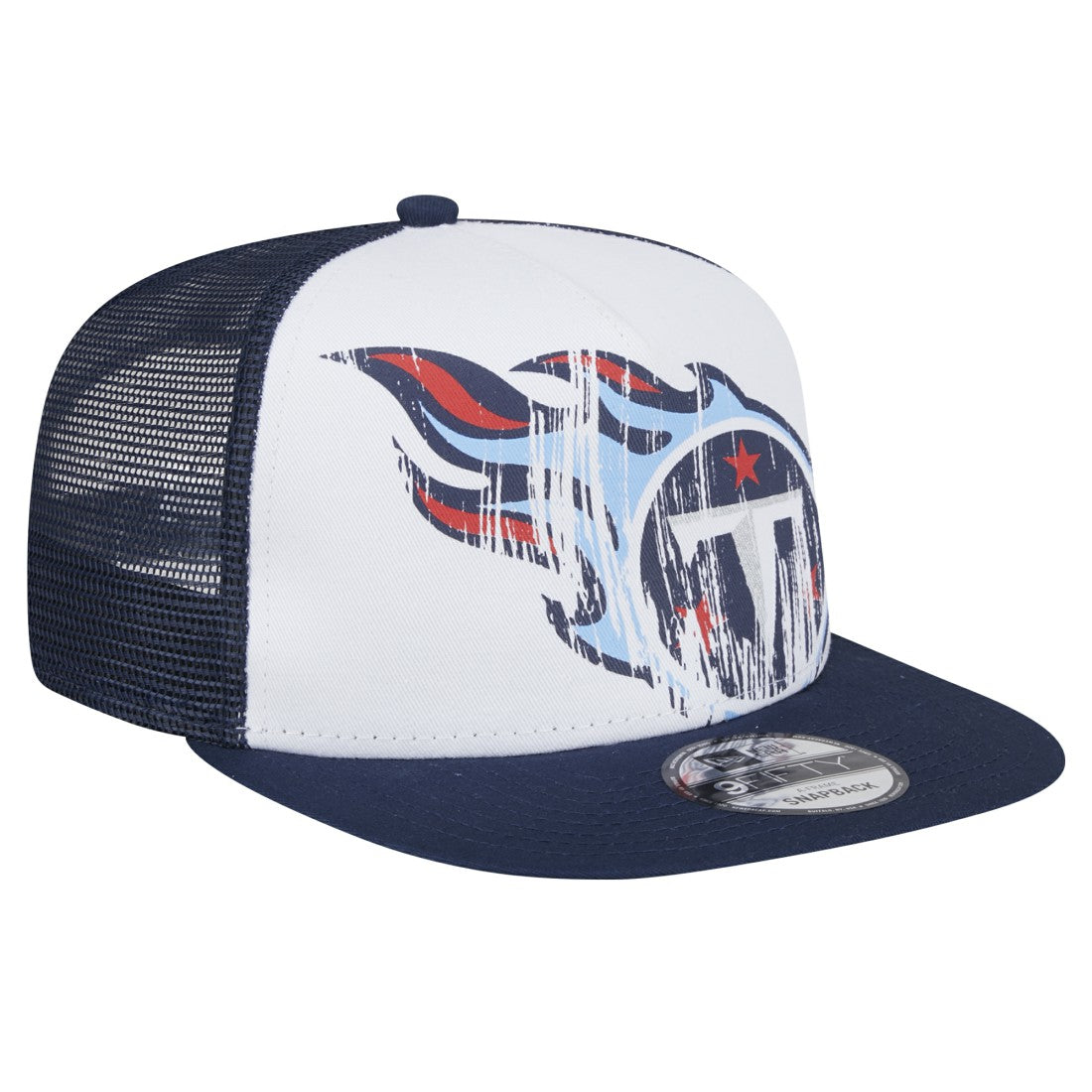 Tennessee Titans New Era Youth Distressed 9FIFTY A-Frame Snapback Hat White/Navy