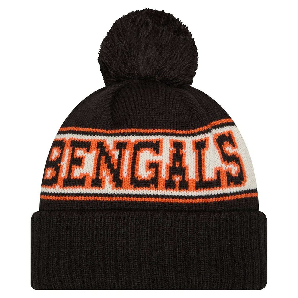 Cincinnati Bengals Youth New Era Retro Cuffed Knit Hat with Pom Black