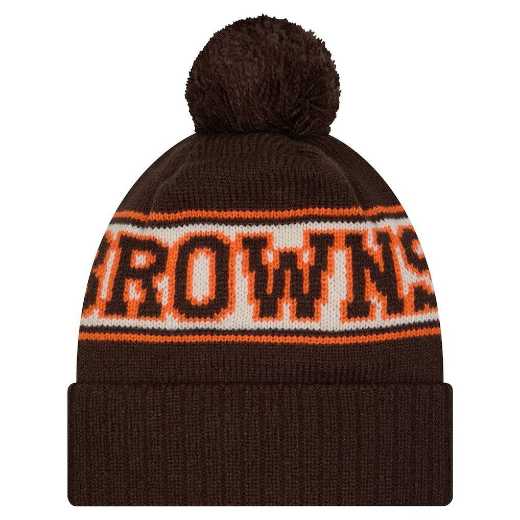 Cleveland Browns Youth New Era Retro Cuffed Knit Hat with Pom Brown