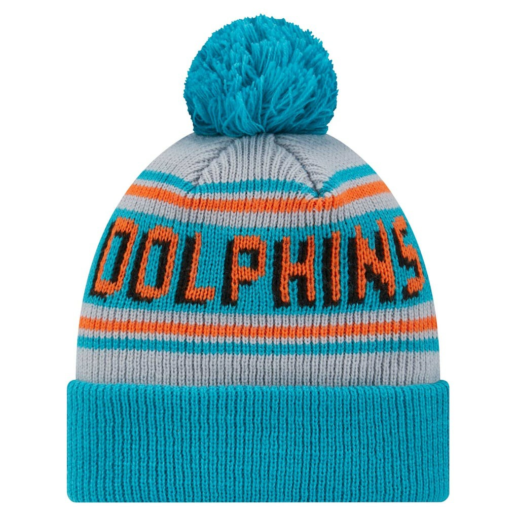 Miami Dolphins New Era Youth Main Cuffed Knit Hat with Pom Aqua