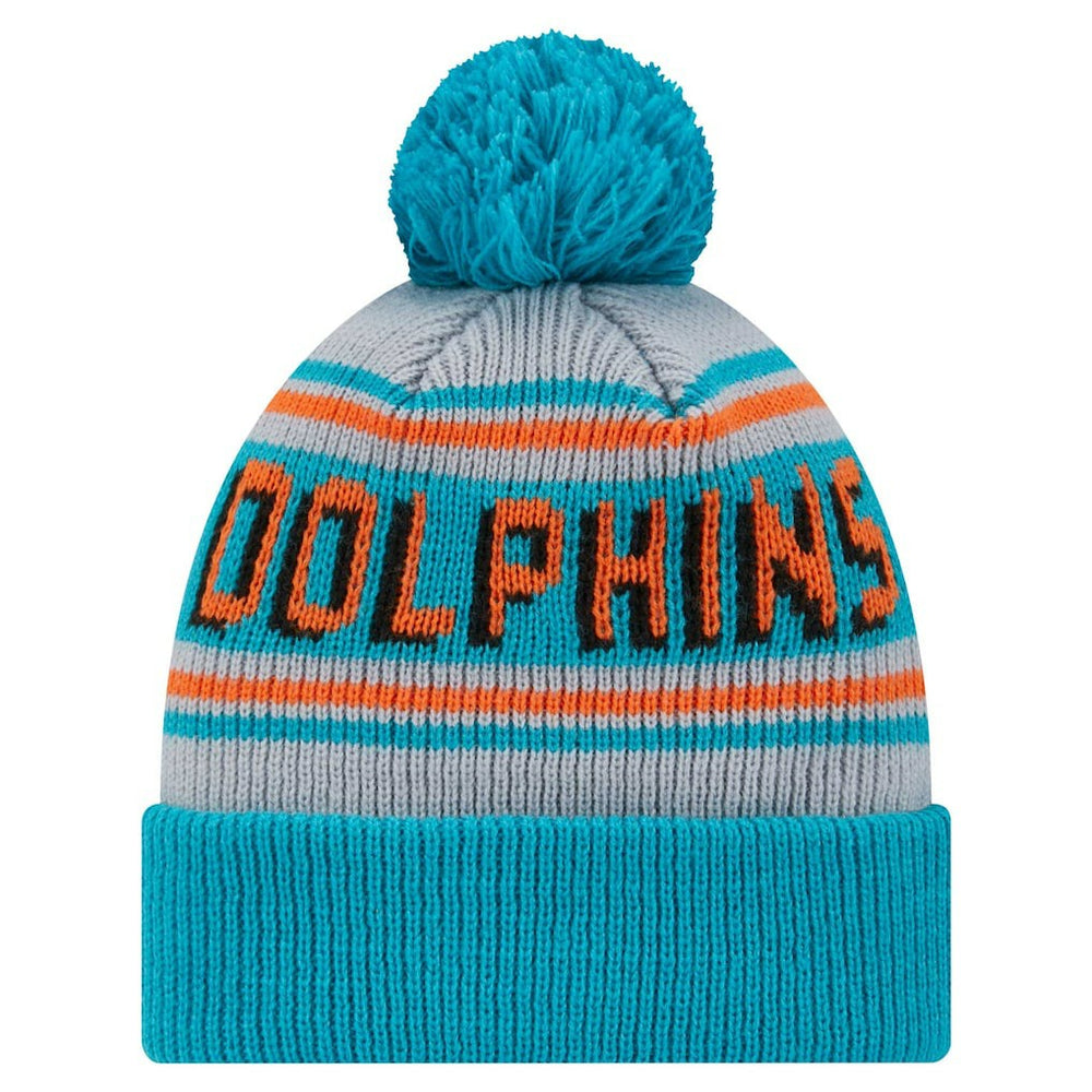 Miami Dolphins New Era Youth Main Cuffed Knit Hat with Pom Aqua