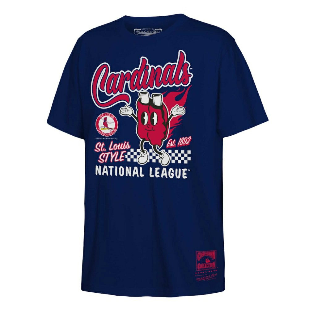 St. Louis Cardinals Mitchell & Ness Youth Cooperstown Collection Food Concessions T-Shirt - Navy - Mitchell & Ness Discount