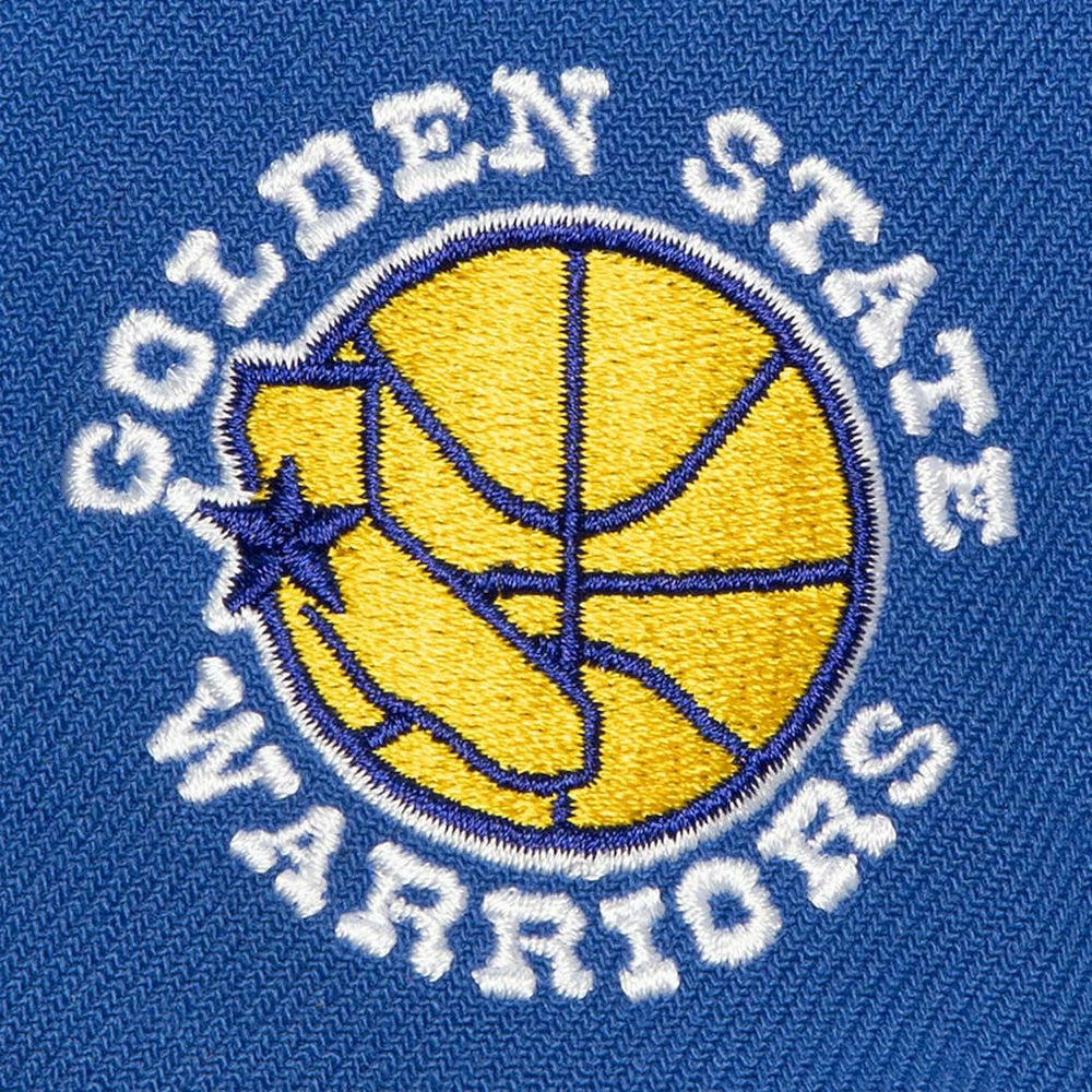 Golden State Warriors Retro Sport Color Block Script Snapback Hat for sale White/Royal | Mitchell & Ness outlet