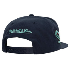 Seattle Kraken Mitchell & Ness Retro Script Colorblock Snapback Hat - Deep Sea Blue - NHL 201141488