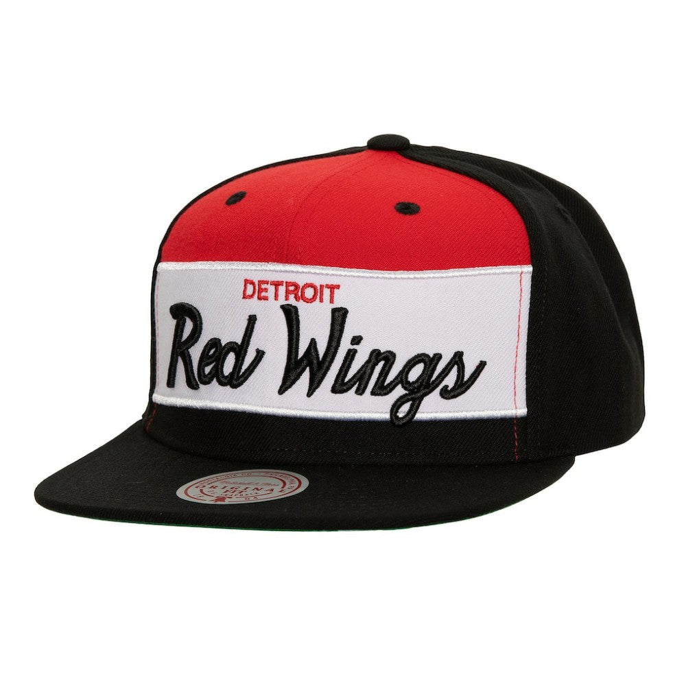 Detroit Red Wings Mitchell & Ness Retro Script Colorblock Snapback Hat - Black - NHL 201141492