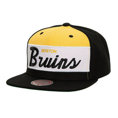 Boston Bruins Mitchell & Ness Retro Script Colorblock Snapback Hat - Black - NHL 201141493