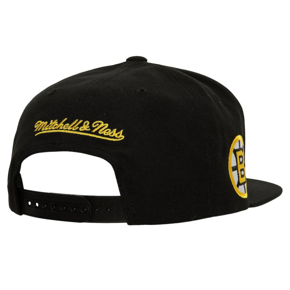 Boston Bruins Mitchell & Ness Retro Script Colorblock Snapback Hat - Black - NHL 201141493