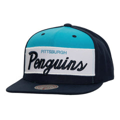 Pittsburgh Penguins Mitchell & Ness Retro Script Colorblock Snapback Hat - Navy - NHL 201141496