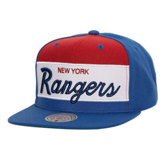 New York Rangers Mitchell & Ness Retro Script Colorblock Snapback Hat - Blue - NHL 201141497