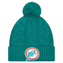 Miami Dolphins New Era Women's Cable Cuffed Knit Hat with Pom Aqua