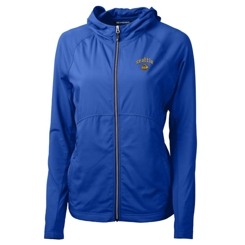 Seattle Mariners Cutter & Buck Women's City Connect Adapt Eco Knit Hybrid Recycled Full-Zip Hooded Jacket - Blue - MLB Sale