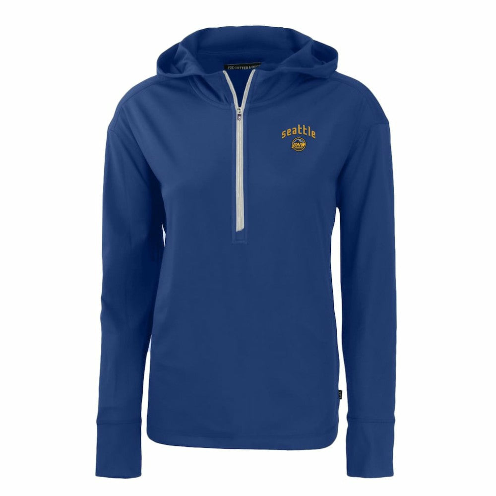 Seattle Mariners Cutter & Buck Women's City Connect Daybreak Eco Recycled Half-Zip Hoodie - Blue - MLB Sale