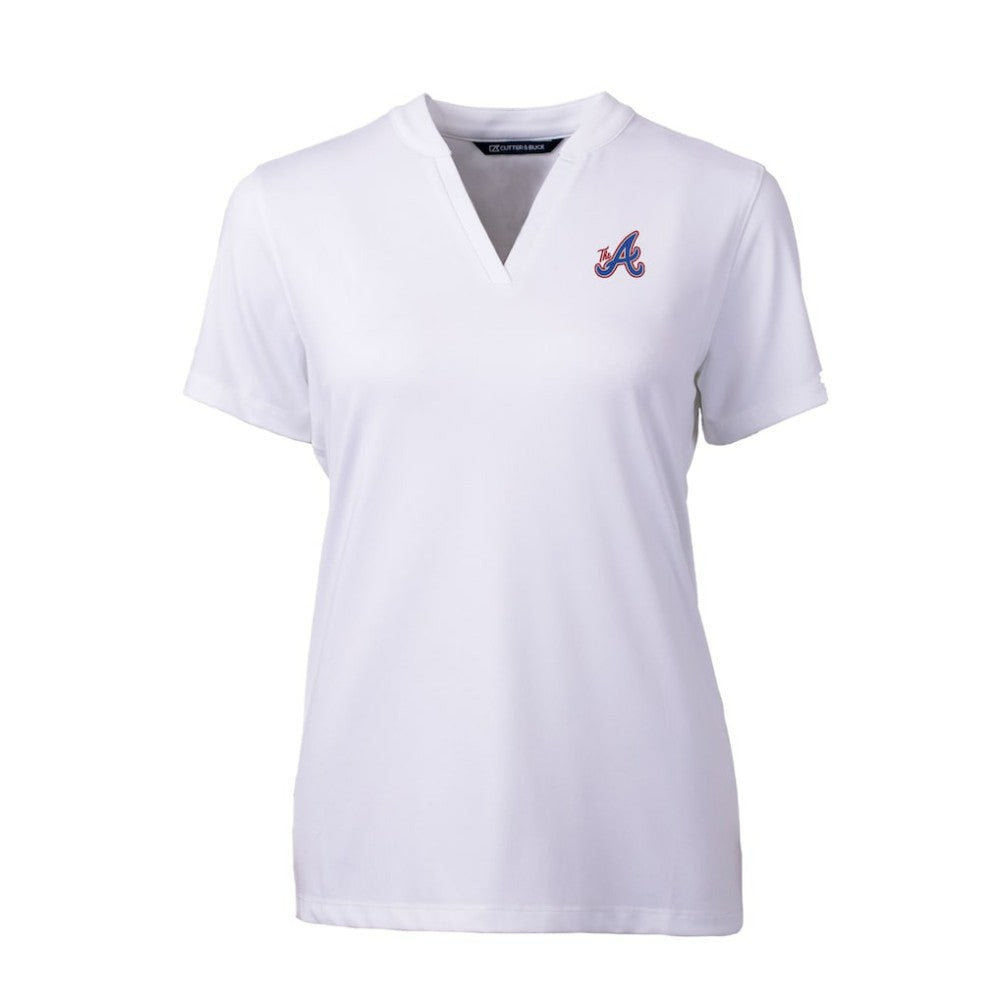 Atlanta Braves Cutter & Buck Women's City Connect DryTec Forge Stretch V-Neck Blade Top - White - MLB Sale