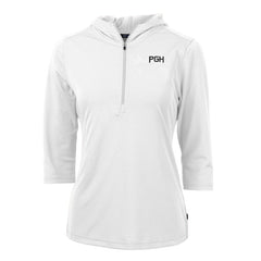 Pittsburgh Pirates Cutter & Buck Women's City Connect Virtue Eco Pique Half-Zip 3/4 Sleeve Pullover Hoodie - White - MLB Lifestyle