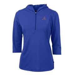 Atlanta Braves Cutter & Buck Women's City Connect Virtue Eco Pique Half-Zip 3/4 Sleeve Pullover Hoodie - Blue - MLB Sale