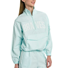 Atlanta Braves Lusso Women's Parker Half-Zip Jacket - Light Blue - MLB on Sale