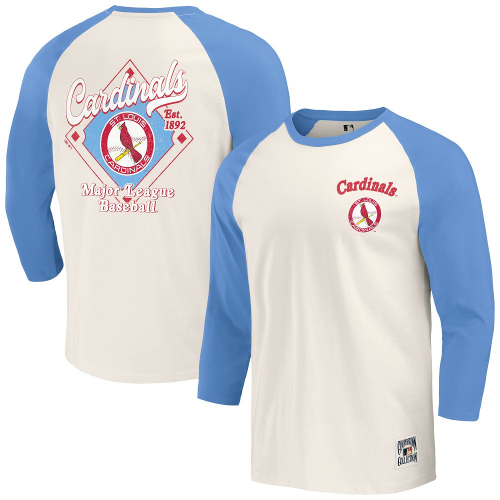 St. Louis Cardinals Darius Rucker Collection by Fanatics Cooperstown Collection Raglan 3/4-Sleeve T-Shirt - Light Blue/White - Fanatics Sale