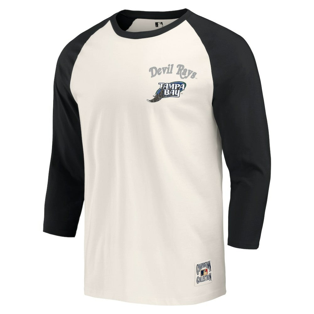 Tampa Bay Rays Darius Rucker Collection by Fanatics Cooperstown Collection Raglan 3/4-Sleeve T-Shirt - Black/White - Fanatics Online