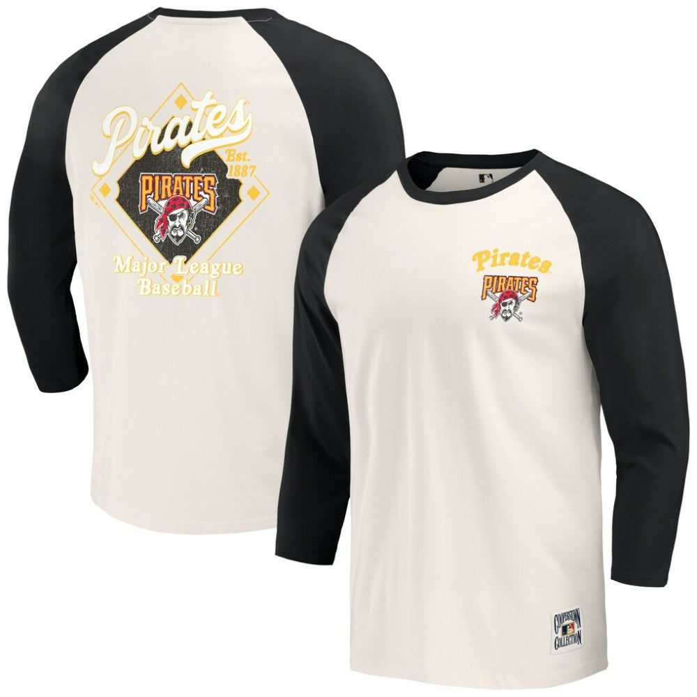 Pittsburgh Pirates Darius Rucker Collection by Fanatics Cooperstown Collection Raglan 3/4-Sleeve T-Shirt - Black/White - Fanatics Discount
