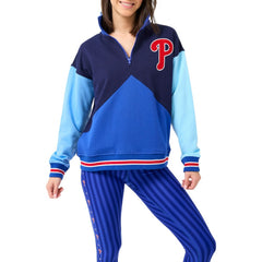 Philadelphia Phillies Terez Women's Classic Colorblock Quarter-Zip Sweatshirt - Navy/Blue - MLB on Sale