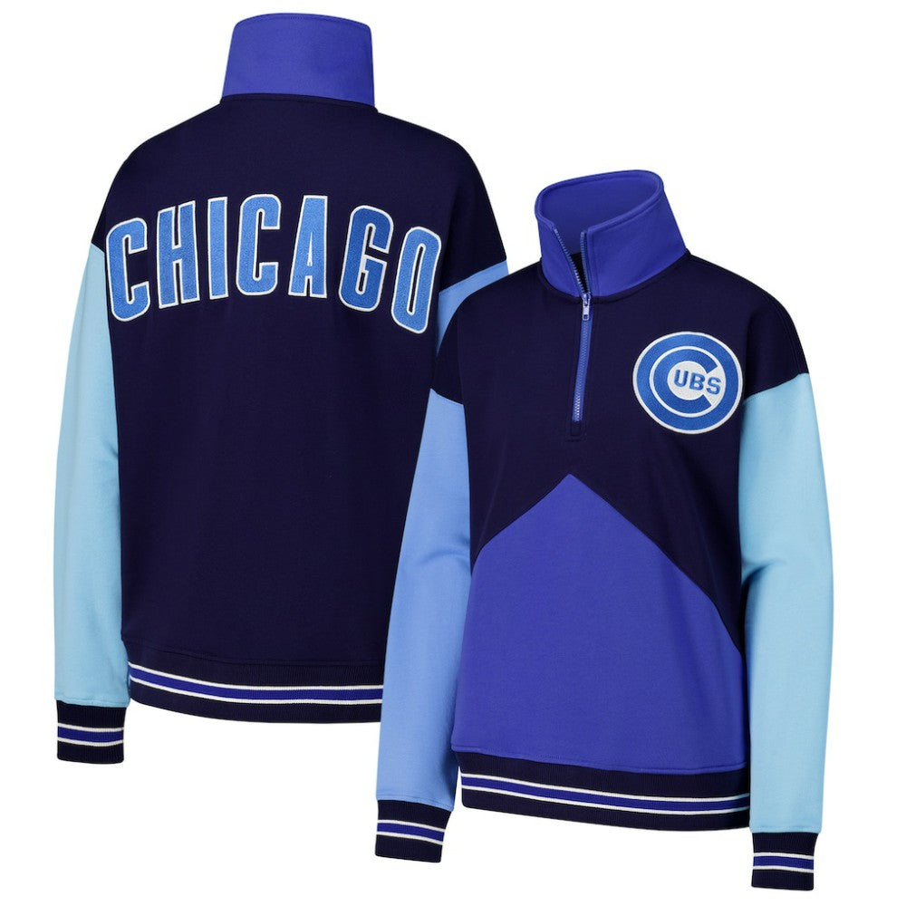 Chicago Cubs Terez Women's Classic Colorblock Quarter-Zip Sweatshirt - Navy/Blue - MLB Sale