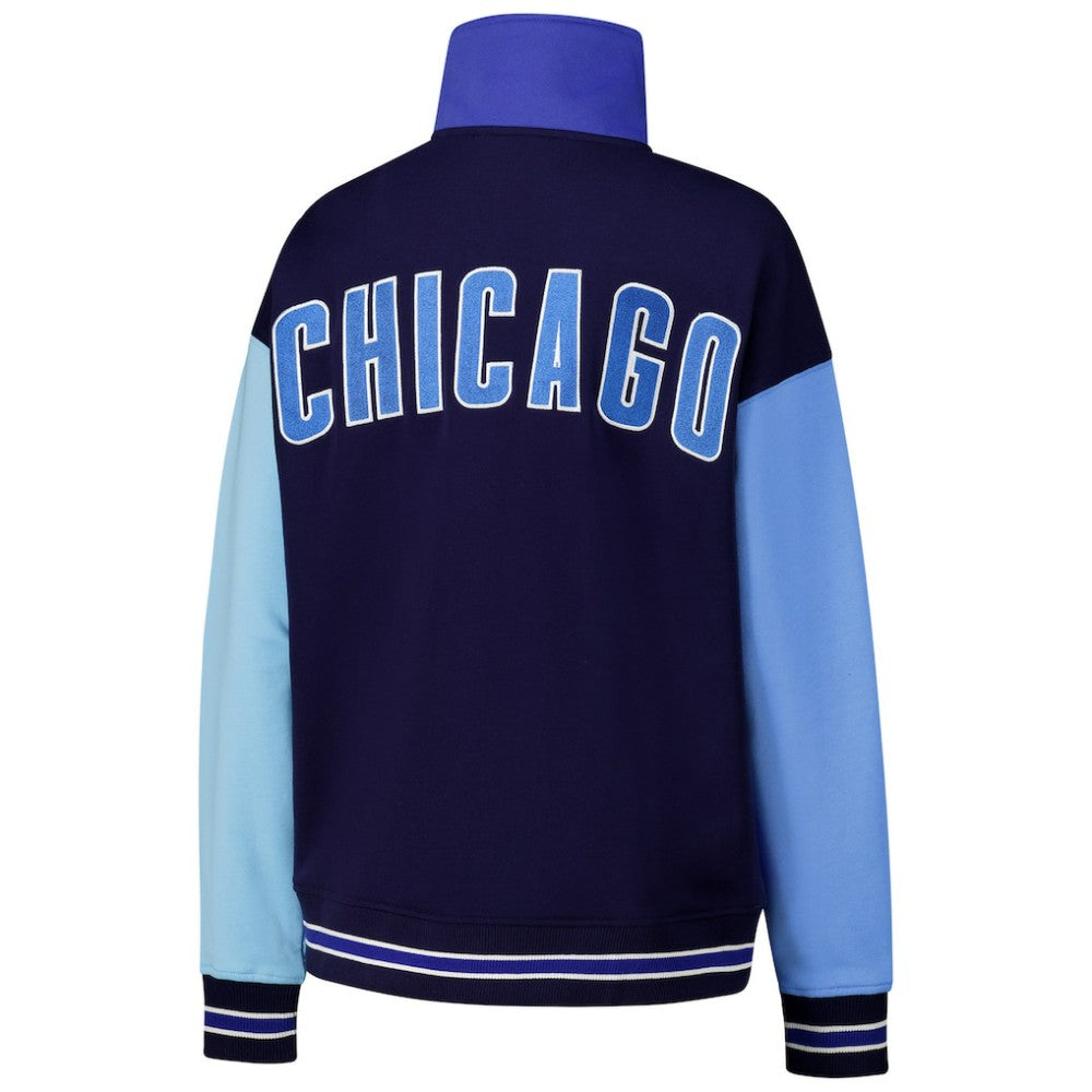 Chicago Cubs Terez Women's Classic Colorblock Quarter-Zip Sweatshirt - Navy/Blue - MLB Sale