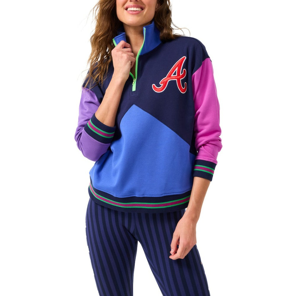 Atlanta Braves Terez Women's Classic Colorblock Quarter-Zip Sweatshirt - Navy/Blue - MLB Discount