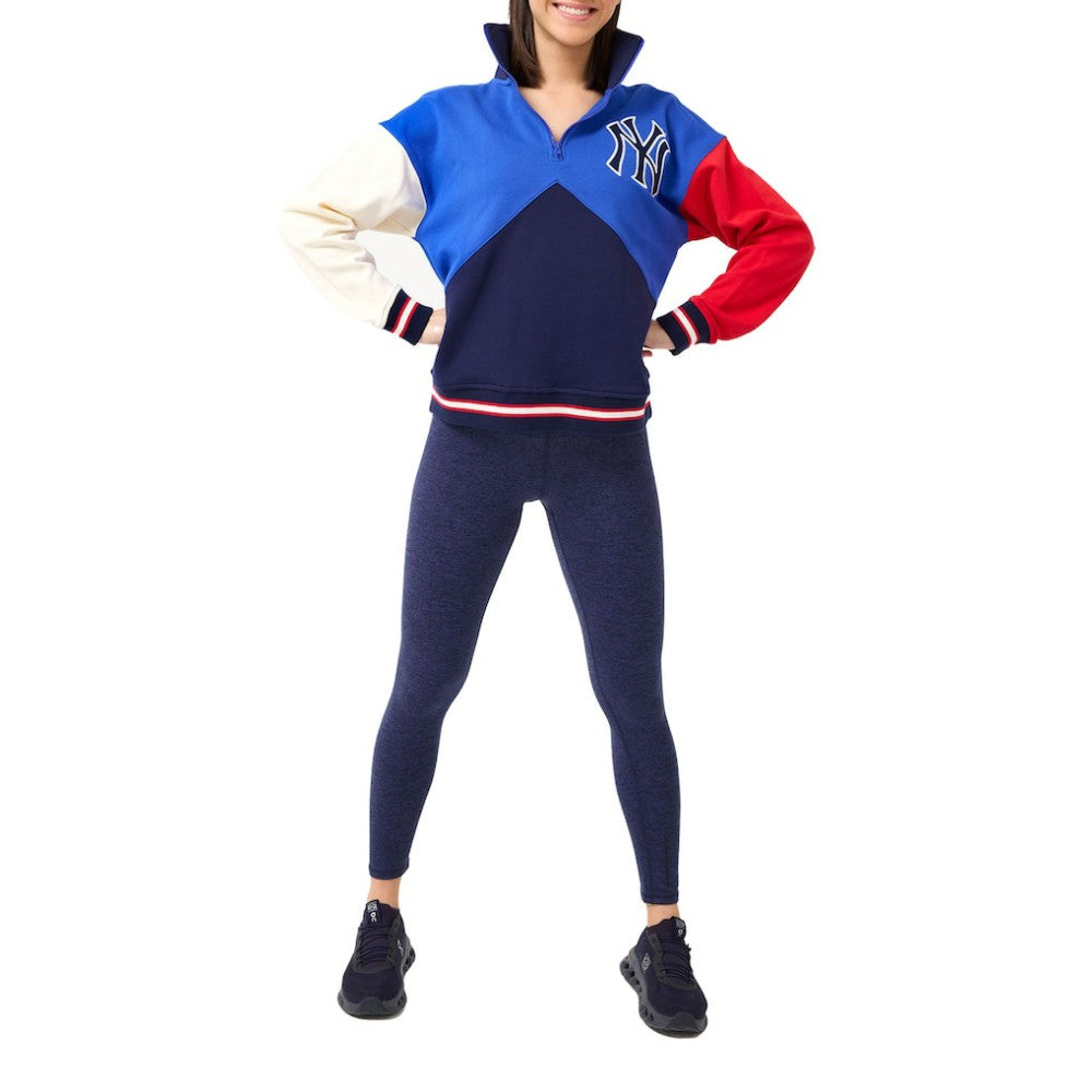 New York Yankees Terez Women's Classic Colorblock Quarter-Zip Sweatshirt - Blue/Navy - MLB Discount