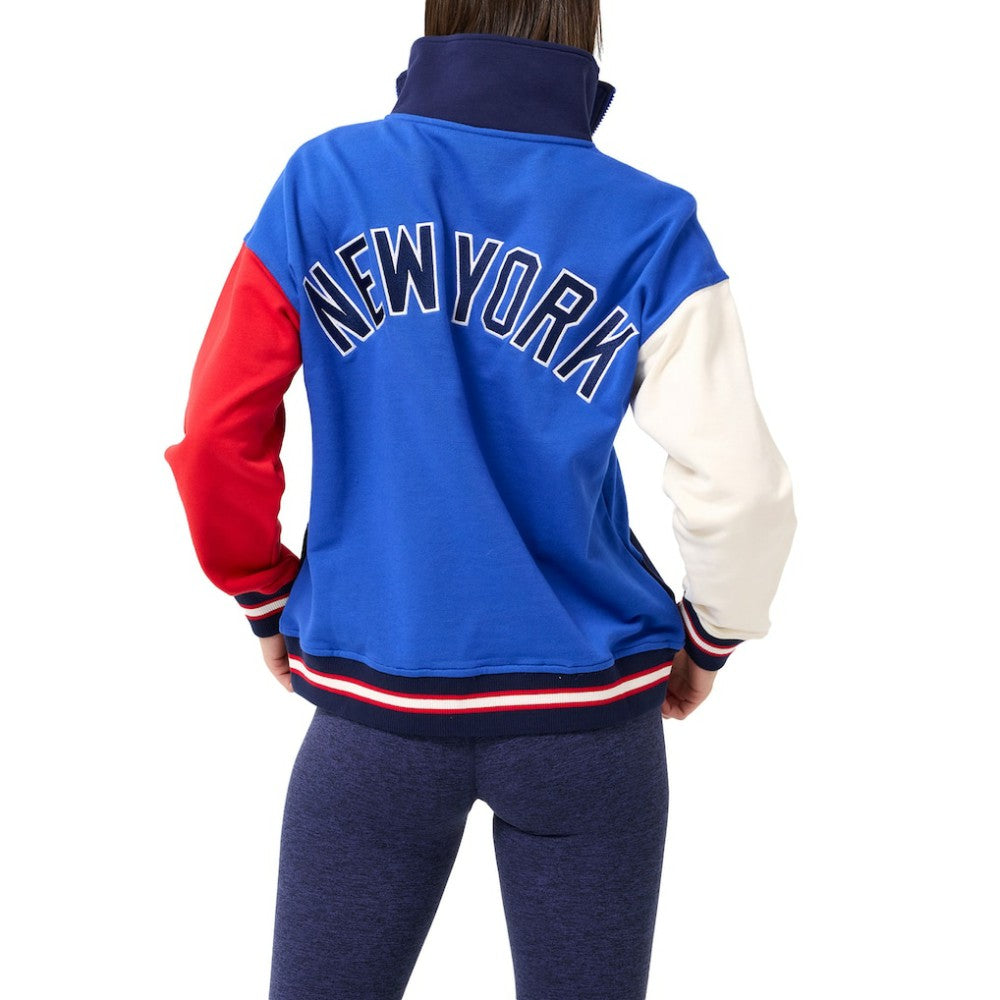 New York Yankees Terez Women's Classic Colorblock Quarter-Zip Sweatshirt - Blue/Navy - MLB Discount