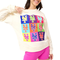 New York Mets Terez Women's Classic Oversized Pullover Sweatshirt - Cream - MLB Discount