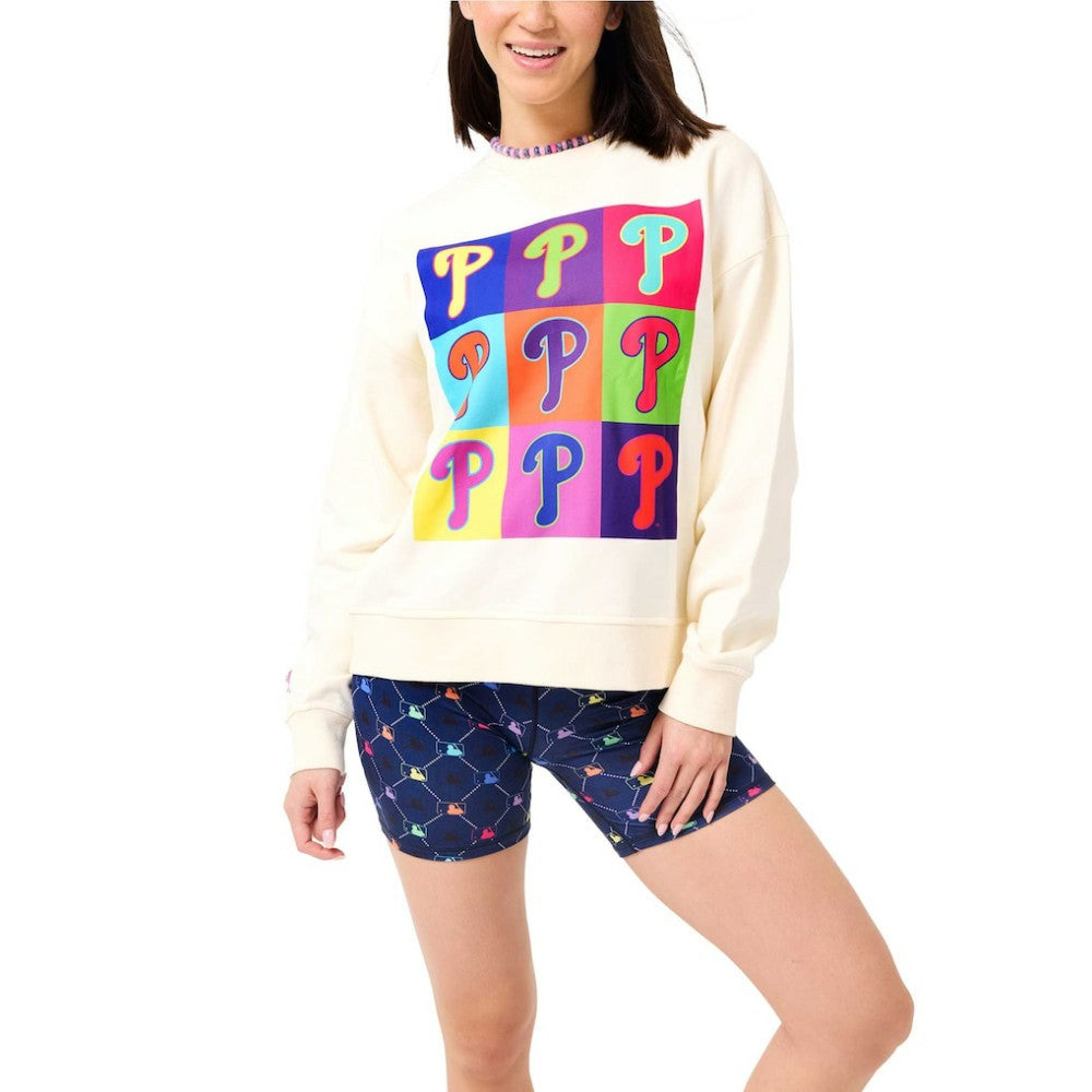 Philadelphia Phillies Terez Women's Classic Oversized Pullover Sweatshirt - Cream - MLB Discount