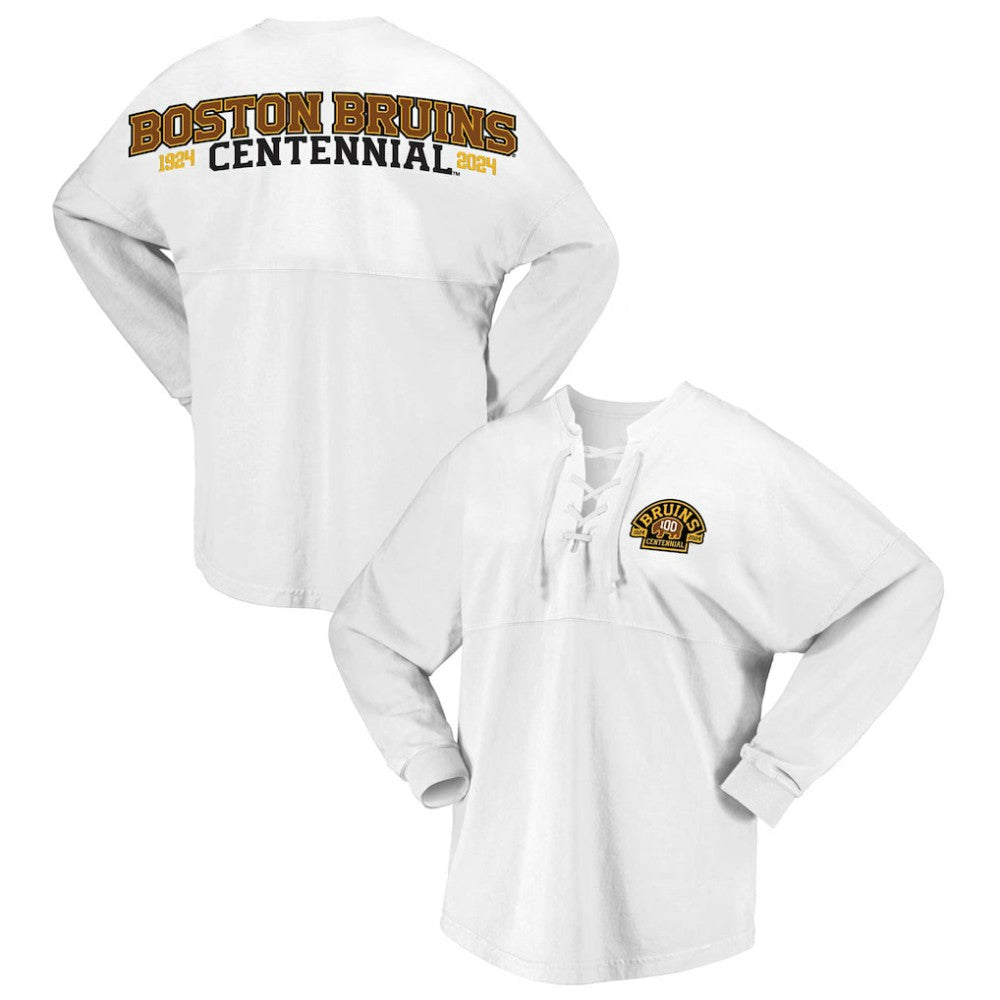 Boston Bruins Fanatics Women's 100th Anniversary Spirit Jersey T-Shirt - White - NHL 201153715