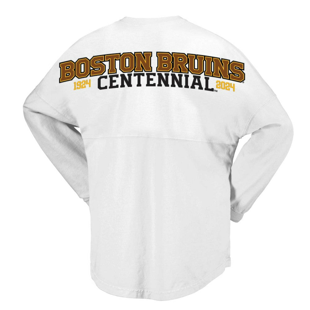 Boston Bruins Fanatics Women's 100th Anniversary Spirit Jersey T-Shirt - White - NHL 201153715