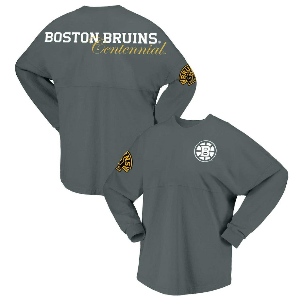 Boston Bruins Fanatics Women's 100th Anniversary Spirit Jersey T-Shirt - Gray - NHL 201153716