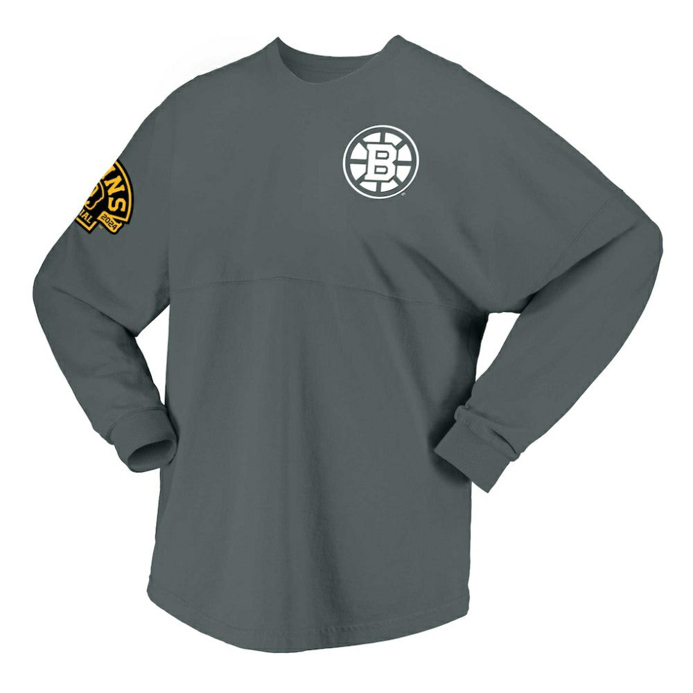 Boston Bruins Fanatics Women's 100th Anniversary Spirit Jersey T-Shirt - Gray - NHL 201153716