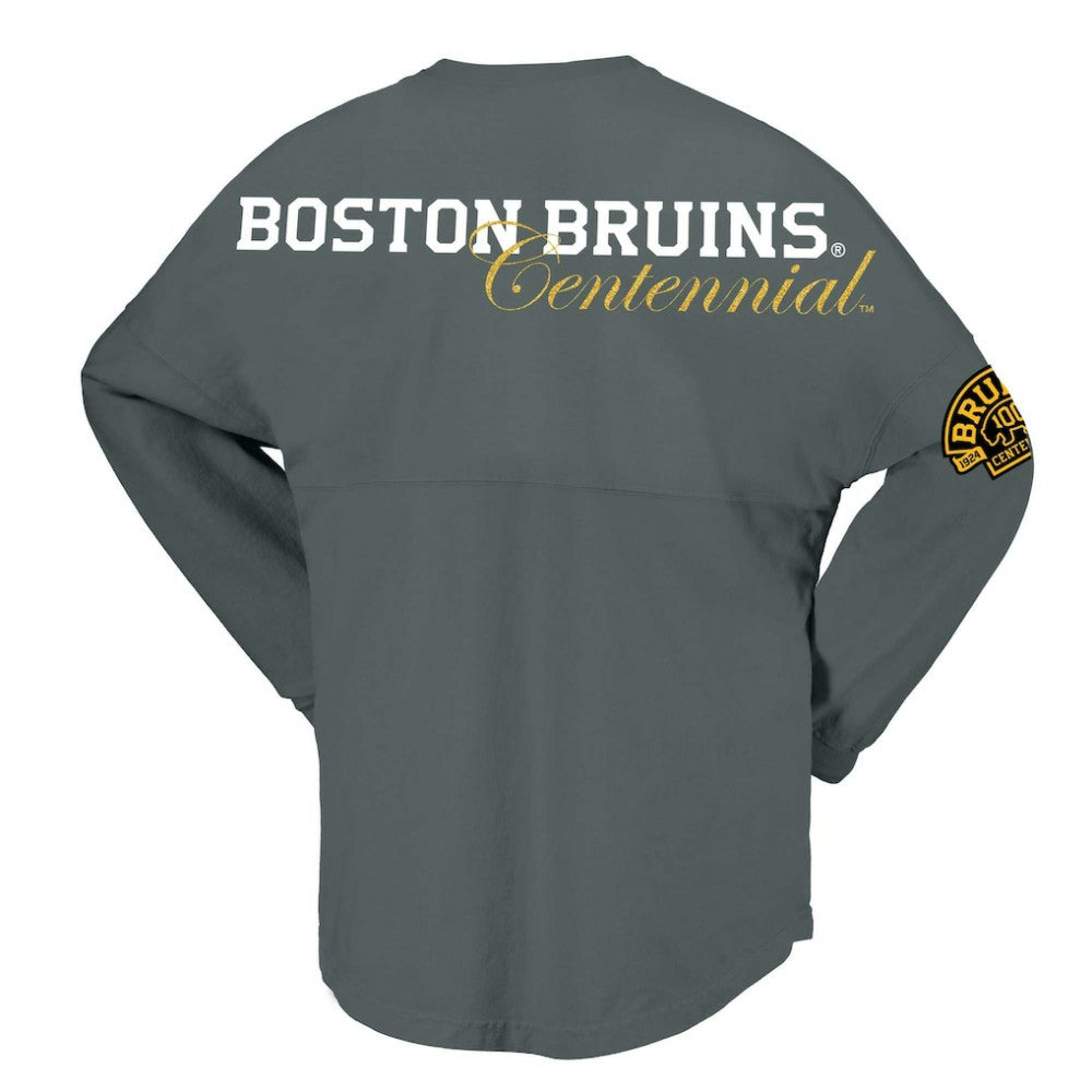 Boston Bruins Fanatics Women's 100th Anniversary Spirit Jersey T-Shirt - Gray - NHL 201153716
