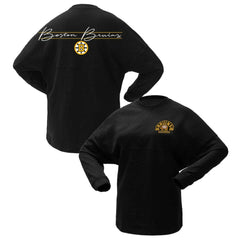 Boston Bruins Fanatics Women's 100th Anniversary Sparkle Spirit Jersey T-Shirt - Black - NHL 201153717