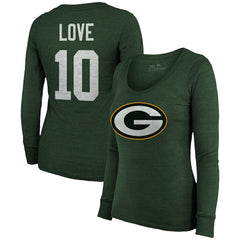 Jordan Love Green Bay Packers Majestic Threads Women's Name & Number Long Sleeve Scoop Neck Tri-Blend T-Shirt – Green